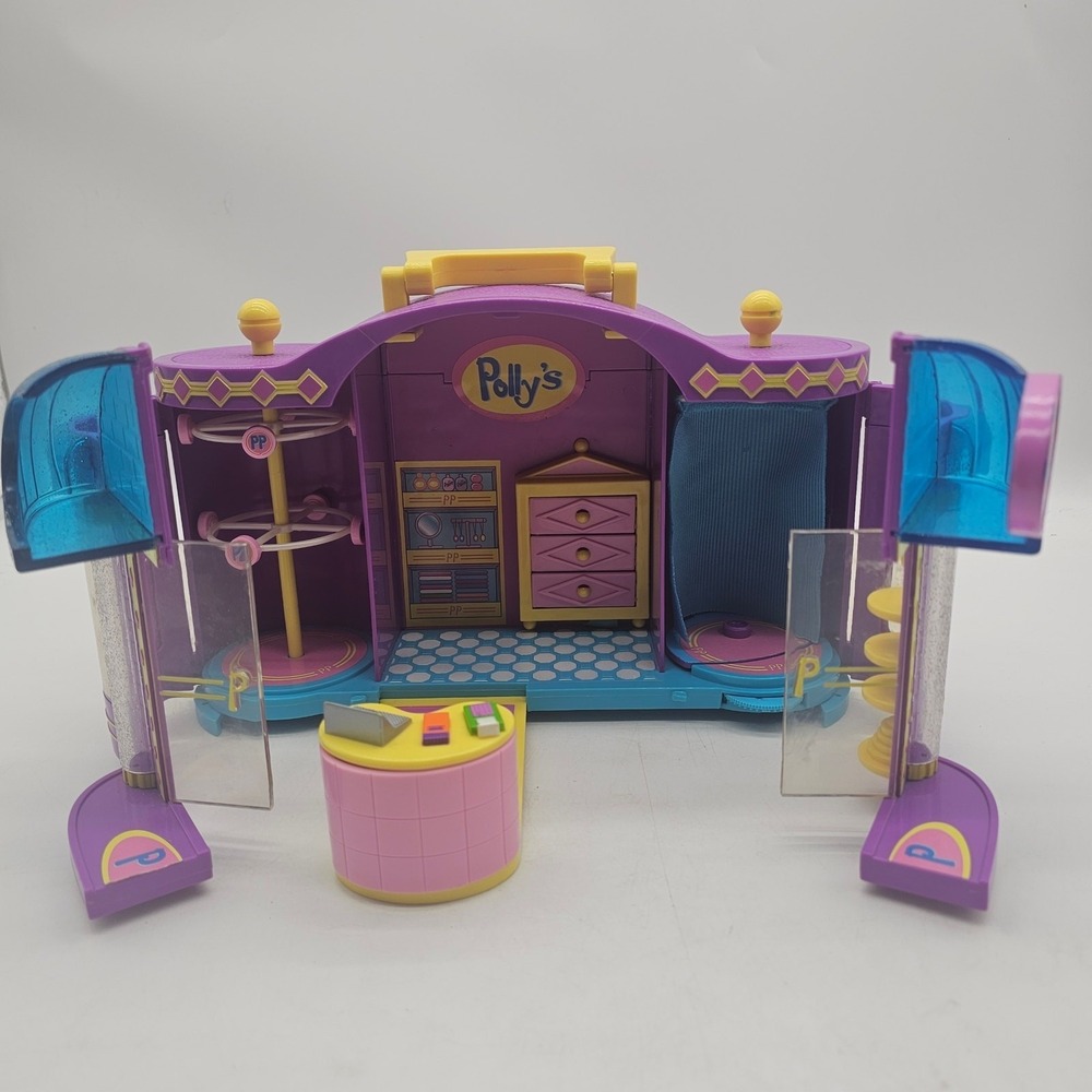 Polly Pocket Shop Playset Purple Yellow Blue Pink Plastic Dollhouse with Counter